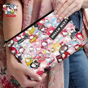 Hello Kitty Faux Stickered Sanrio Makeup Pencil Bag NWT